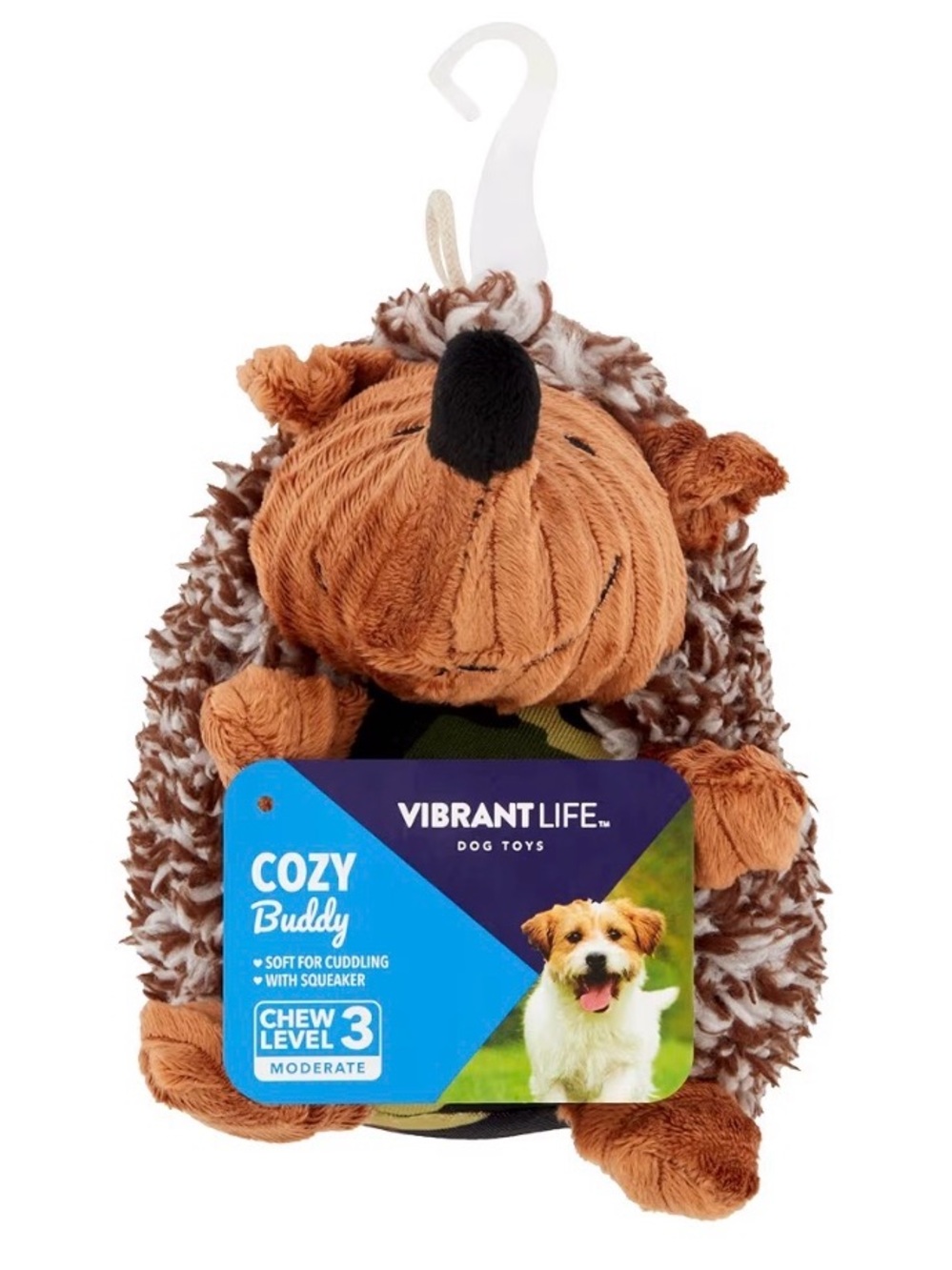 Vibrant Cozy Buddy Plush Hedgehog Dog Toy - Brown & Cream